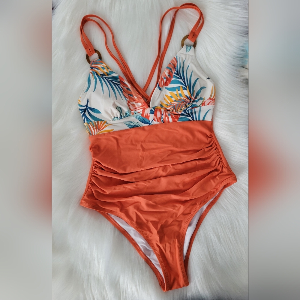 Cupshe orange tropical swimsuit